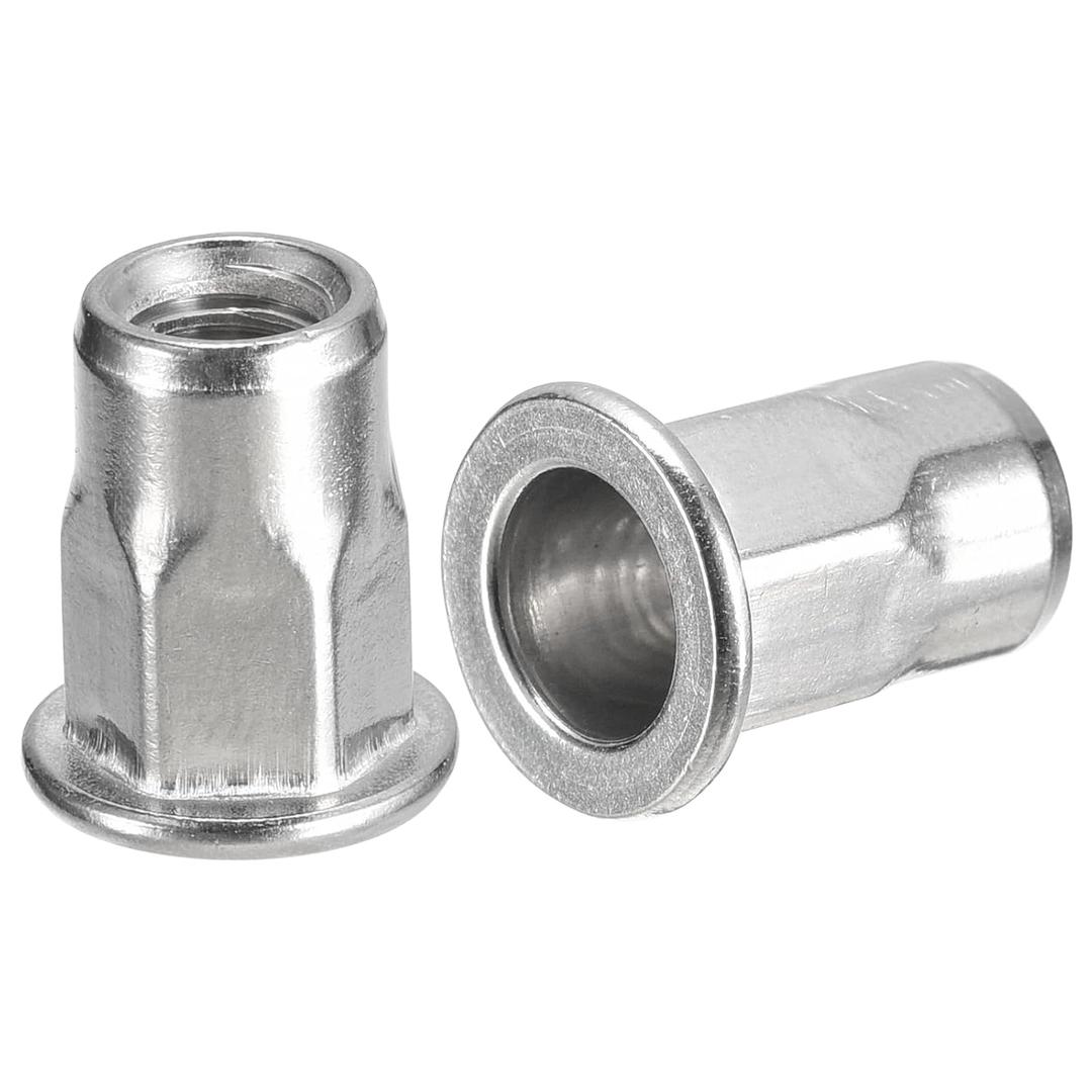 uxcell M6 Half Hex Body Rivet Nuts, 60pcs 304 Stainless Steel Flat Head Threaded Insert Nuts for Metal, Plastic