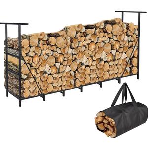 Vailge Firewood Rack Outdoor 8FT with Waterproof Firewood Carrier Bag, Adjustable Heavy Duty Steel Firewood Holder Storage, Log Rack for Fireplace, Fire Pit, Backyard, Camping