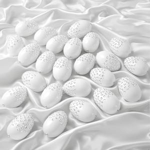 Qunclay 24 Pcs Easter Egg Decorations 2.4 in Plastic Rhinestone Eggs White Elegant Vase Filler and Basket Stuffer DIY Craft Supplies for Easter Gift Spring Wedding Party Vase Home Decor (Glitter)