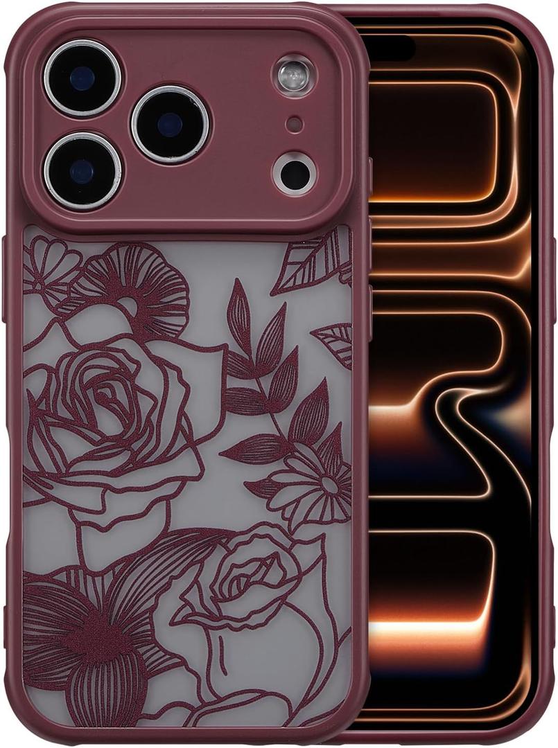 XIZYO for iPhone 17 Pro Case, Floral Rose Cute Phone Case for Women Girls Aesthetic Pattern Print Slim TPU Bumper Shockproof Protective Cover for iPhone 17 Pro 6.3 Inch, Wine Red