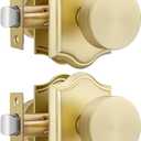 Haidms Gold Closet Door Knobs, Heavy Duty Passage Door Knobs for Hall Closet, Brushed Gold Door Knob, Zinc Alloy Interior Door knob Brass - 2 Pack