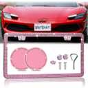 Pink License Plate Frame 1 Pack Bling License Plate Frames for Women Diamond License Plate Cover Bedazzled License Plate Holder Pink Sparkly Accessories for Car with Bling Cup Coasters