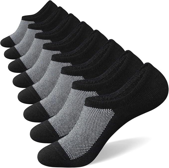 No Show Socks for Men 8 pack Cotton Thin Low Cut Non Slip for Loafer Flats Sneakers 6-11/ 12-15 (8 Pairs - Black, US Shoes Size 5-8)