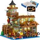 1881PCS Fishing Village Wood Cabin mini Building Blocks Toys with Led Lighting,Creative Ideals Fishing House Building Sets, Best Choice for 6+ Boys, Girls or Adults (Not Compatible with Lego)