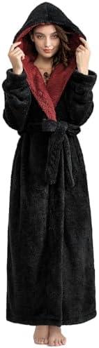 Artfasion Robes for Women with Hood Long Soft Warm Full Length Bathrobes Luxurious Plush Fleece Winter Gifts L