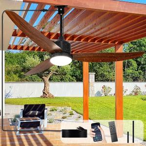 Depuley Outdoor Ceiling Fan with Light: 52 Inch Gazebo Fan Outdoor Hanging - Plug in Fan for Patio Waterproof - Dimmable Fans with Lights Remote App Control - Walnut