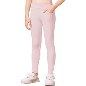 Girls Leggings Cotton Pants Stretchy Tight Toddler Basic Casual Legging with Pockets 5-13years (Pink)