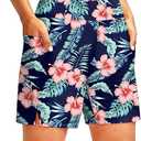 G Gradual Women's 7" Long Swim Board Shorts High Waisted Quick Dry Beach Swimming Shorts for Women with Liner Pockets, XXL