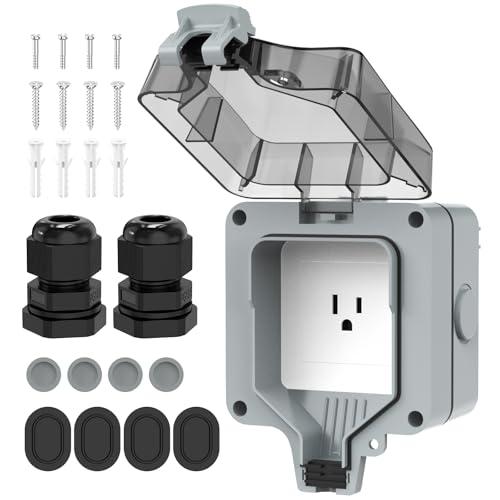 Outdoor Outlet Box, IP66 Waterproof Outdoor Outlet Box with Lockable Cover (Single Plug Socket)