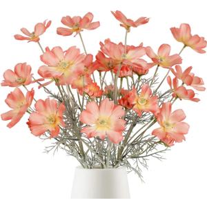 Cosmos Silk Flowers,6PCS Daisy Flowers Artificial 24'' Artificial Wildflower Fake Flowers for Wedding Party Kitchens Home Decoration(Coral Powder)