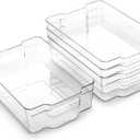 BINO | Stackable Storage Bins, Large - 4 Pack | The Stacker Collection | Clear Plastic Storage Bins | Organization and Storage Containers for Pantry & Fridge | Multi-Use Organizer Bins | BPA-Free