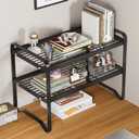 Hbluefat Desktop Organizer Shelf, 2 Tier Metal Desk Storage Bookshelf, Mini Countertop Display Rack, Small Multi-Functional Storage Shelf for Home Office (Black)