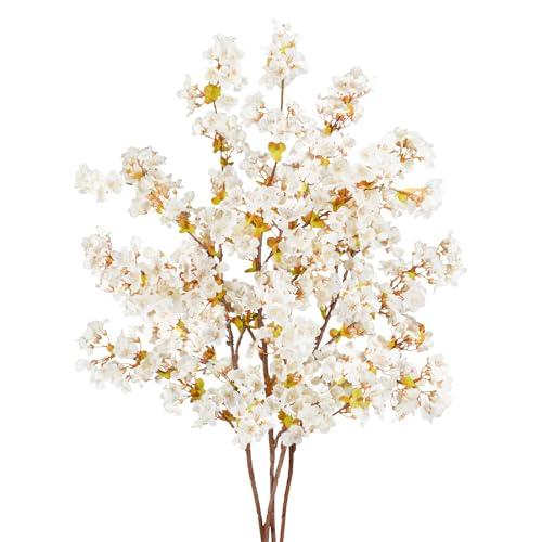 unlemoni 4 Pieces White Cherry Blossom Branches, 39.3" Silk Faux Cherry Blossom Flowers Stems Flower Arrangements for DIY Home Wedding Tall Vase Party Cheery Blossom Tree Decor