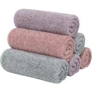 SINLAND Microfiber Face Towels Ultra Soft Facial Washcloths Face Cloth for Bath 12Inch x 12Inch 6 Pack (Curry+green+purple)