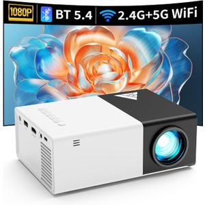 Mini Projector with Wifi Portable Projectors Support 1080P 200" Mini HD Movie Projector, Outdoor Projectors Compatible with Phone/ Tablet/ Laptop/ TV Stick/ HDMI/ USB - Black White