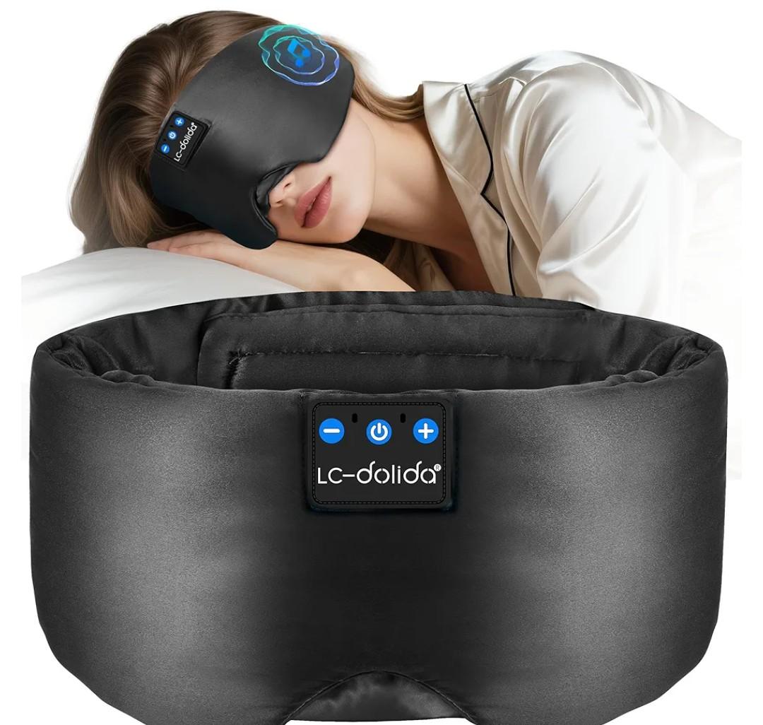 LC-dolida Luxurious Silk Soft Sleep Mask, Sleep Headphones with Bluetooth 5.4 for Side Sleeper, Total Blackout Eye Sleeping Mask for Women and Men, Ideal Gift for Restful Sleep, Travel(Black)