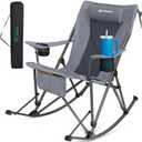 FUNDANGO Oversized Rocking Camping Chair for Adults, Portable Folding Lawn Chairs for Outside with Pillows, Wide Armrest, 2 Cup Holders, Carry Bag for Patio Garden Outdoor Supports 400Lbs (Grey)