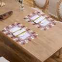 White Dark Red Floral Lace Jacquard Placemats Set of 2 Table Topper Dresser Scarf Place Mats (Dark Red, 14"x20" Set of 2)