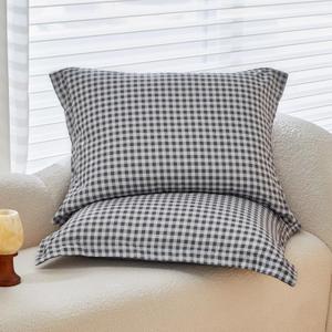 WARMDERN Buffalo Plaid Pillow Shams Checkered Pillowcase Gingham Pillow Covers Queen Standard Pillow Cases Soft Microfiber Pillow Cases Set of 2 Retro Farmhouse Pillowcase (White, Dark Grey, 20"x26") (26" x 20" (Pack of 2))