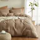 SE SOFTEXLY Muslin Duvet Cover King Size, 100% Washed Cotton Duvet Cover Set, Ultra Soft Comforter Cover Linen Like, 3 Pieces Minimalist Gauze Duvet Cover with 2 Pillowcases, 90"x104", Light Brown