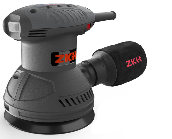 ZKH Random Orbital Sander, 6 Speeds 2.5A sander tool, 7000-14000 RPM, 5-inch Electric Sander Kit with 30pcs Sandpapers, Dust Collector, Ideal Power Palm Sander for Woodworking