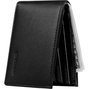 Chelmon Slim Wallet for Men ID Window with RFID Blocking Front Pocket Minimalist Bifold Bussiness Card Holder Gift for Men (ID slot black)