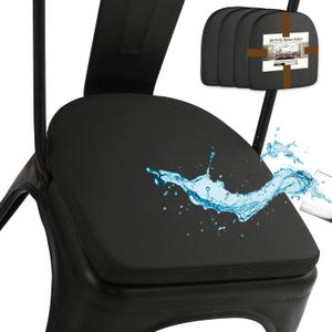 BUYUE 14" Metal Chair Cushions with Magnetic Set of 4, Luxury PU Leather Waterproof Anti-Slip Seat Pads for Kitchen Cafe Dining Bistro Stackable Chairs (U-Shape, Black, 4)