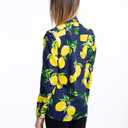 Women's Blouses Casual Long Sleeve Work Button Down Dress Hawaiian Shirts Tops(Navy Blue Yellow Lemon, X-Large)