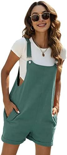 Himosyber Women Cotton Blend Shortall Linen Dual Pocketed Adjustable Strap Cream Pinafore Overall Romper, Size XL