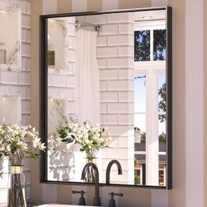 Keonjinn Black Bathroom Mirror 30 x 36 Inch, Metal Frame Black Mirrors for Bathroom Sink, Rectangular Square Corner, Modern Farmhouse, Rectangle Vanity Mirror for Wall (Horizontal/Vertical)