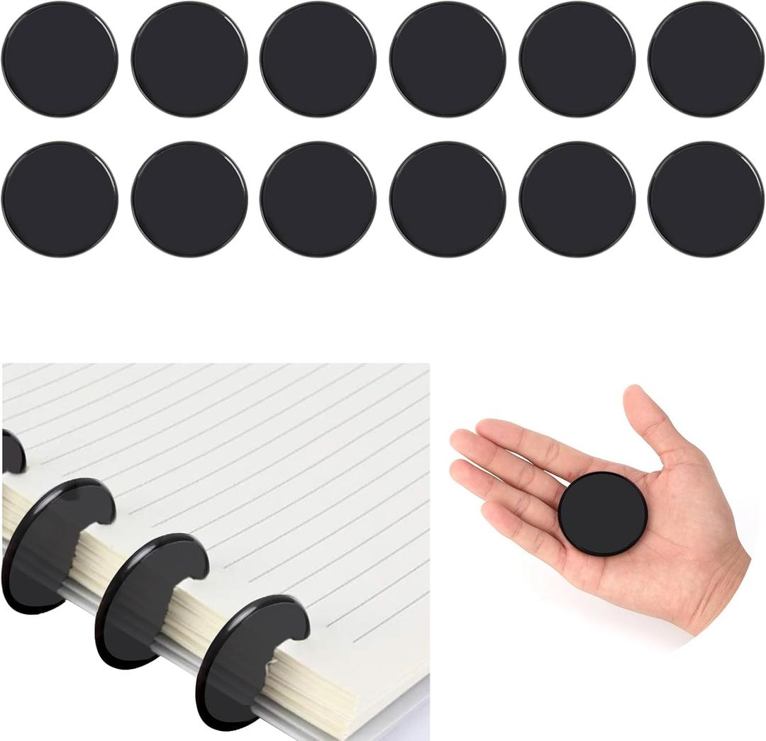 12-Piece 2-Inch Discbound Expansion Discs and Binder Rings - Large Black Plastic Book Binding Discs for DIY Notebooks and Scrapbooking Supplies
