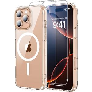 for iPhone 16 Pro Case Clear,Compatiblewith MagSafe,with 2X Screen Protectors & Military-Grade Shockproof Protection Magnetic Slim Case,Transparent Anti-Yellowing,Shockproof Cover for 6.3 inch
