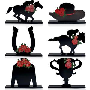 6 Pack Kentucky Horse Wooden Centerpieces Horse Race Wooden Signs Horse Racing Ornaments for Derby Day Horse Race Party Decorations