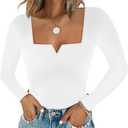 Chunpin Women's Square Neck Notch V Neck Long Sleeve Bodysuit Tops Double Lined Thong Bodysuit (Large)