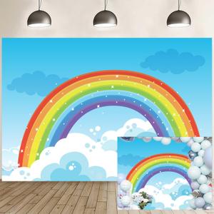 5x3ft Kids Birthday Backdrop Colorful Rainbow Photography Background Cartoon Blue Sky White Cloud Decorations Banner Boy Girl Birthdays Party Photo Booth Props Studio Home Wall Decor