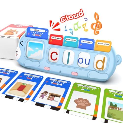 QuTZ Phonics Learning Toy for Preschool Kids – Talking Flash Cards with Sound Machine, Word Blending & Math Games – Educational Reading & Counting Activity Set 4-8, Blue