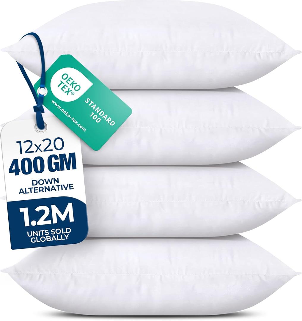 Utopia Bedding Throw Pillows (Set of 4, White)  12 x 20 Inches Down Alternative Pillows for Bed, Sofa, and Couch - Fluffy Decorative Stuffer Pillow for Indoors & Outdoors