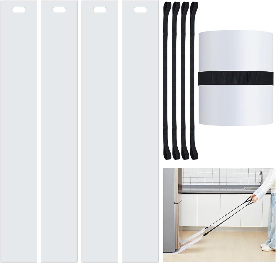Soaoo 4 Set Appliance Slider with Pull Strap Appliance Mover with Handle Plastic Moving Furniture Gliders Heavy Duty Sliding Sheet for Tile Floors and Hardwood Floors, Glides Easily (8 x 60 Inch)