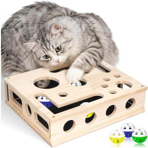 Cat Scratch Puzzle Enrichment Box, Maze Cat Nail File Scratcher & Built-in Sandpaper, Wooden Cat Nail File Enrichment Box, Stress-Free Alternative to Trimming Your Nails