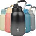 BJPKPK Half Gallon Insulated Water Bottles, 64oz Water Jug with Metal Handle & BPA Free Spout Lid, Dishwasher Safe Flasks, Large Stainless Steel Gym Sport Jugs, Black Grey