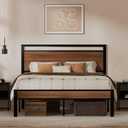 Easy Assembly Queen Bed Frame with Modern Wood Headboard & Footboard, Upgraded Heavy Duty Metal Sturdy Bed Frame Queen Size, Stable Platform Bed Furniture Bed Storage, No Noise, No Box Springs, Walnut