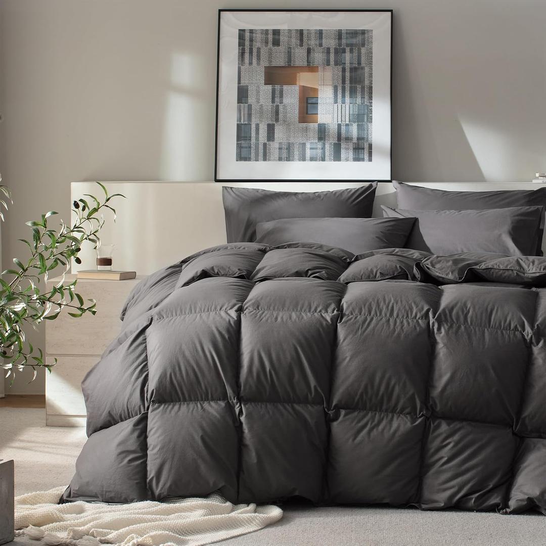 Feather Down Fiber Comforter Oversize King Size,Hotel Style Bedding Comforter,750+ Fill Power,1200TC,100% Organic Cotton Fabric,All Season Grey Duvet Insert with 8 Corner Tabs
