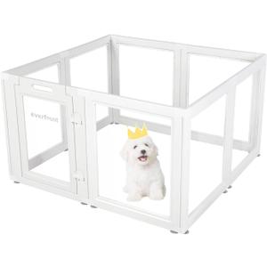 EVERFRONT Clear Acrylic Plastic Dog Playpen - Clear Dog Play Pen - Easy Assemble Acrylic Dog Playpen - Puppy Playpen, Cat Playpen, Small Animal Playpen, Dog Play Pen Indoors (White, 23.6 H, 8PCS)
