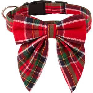 ADOGGYGO Christmas Dog Collar with Bow, Adjustable Cotton Red Green Plaid Bowtie Dog Christmas Collars for Small Medium Large Dogs Pets (Small, Christmas-2)