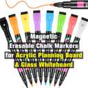 Magnetic Liquid Chalk Markers Wet Erase Markers for Acrylic Calendar Planning Board LED Note Board Clear Glass Whiteboard Window/Mirror Christmas Holidays Paintings, 8 Vibrant Colors, 1mm Fine Tip