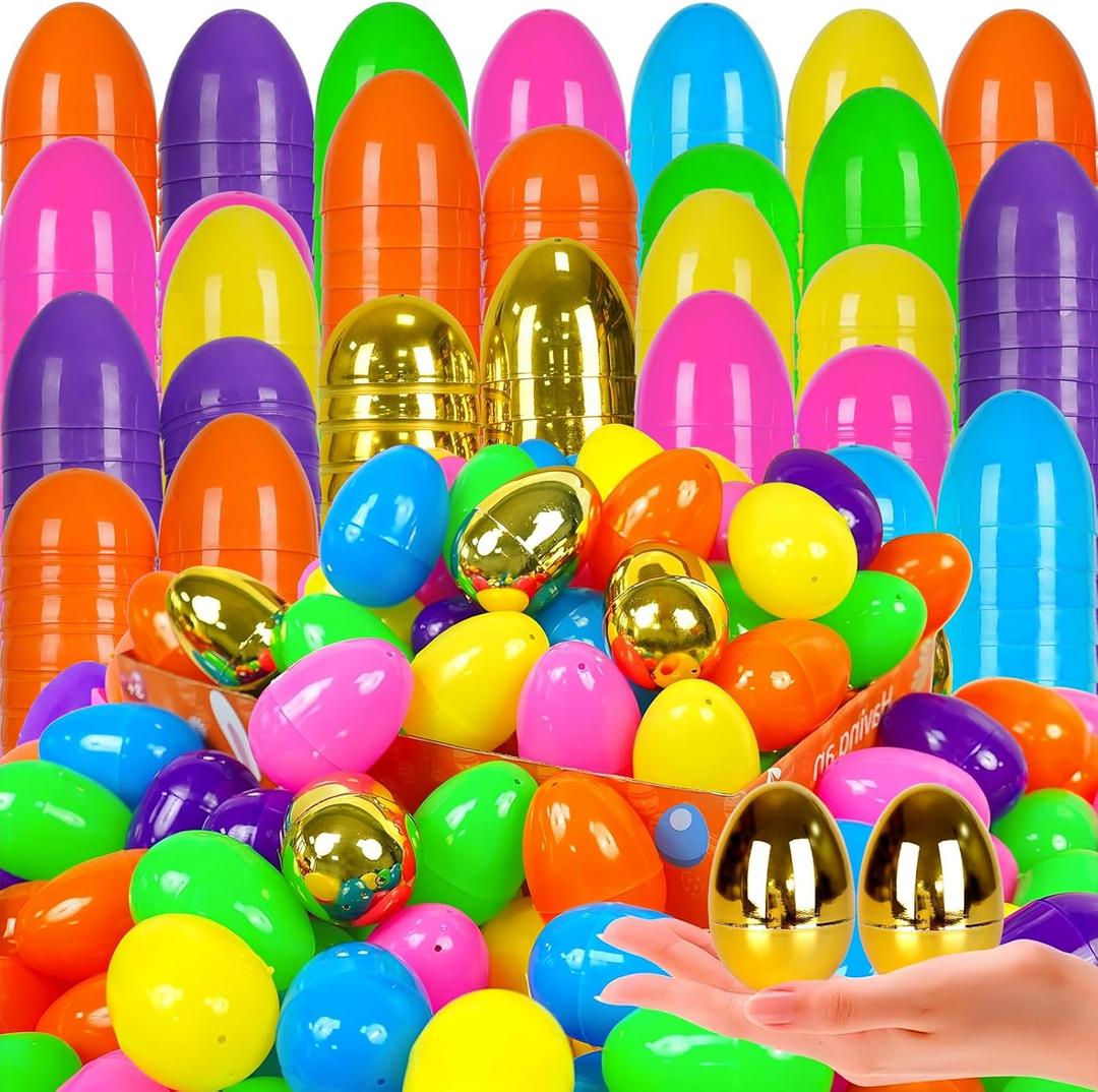 Olixmlya 500 PCS 2.4" Fillable Plastic Easter Eggs, Empty Easter Eggs Colorful Plastic Eggs Bulks Easter Basket Stuffers Hunt Easter Party Favor for Kids Teens Boys Girls