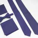 Mens Linen Tie Set - Solid Necktie with Pocket Square (Blue)