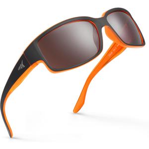 KastKing Skidaway Polarized Sport Sunglasses for Men and Women,Ideal for Driving Fishing Cycling and Running,UV Protection (Color: Frame: Matte Orange Blackout / Lens: Copper Base - White Steel Mirror)