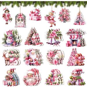 36 Pcs Pink Vintage Ornaments for Christmas Tree Rustic Retro Xmas Hanging Decorations for Festival Party Christmas Winter Holiday Decor