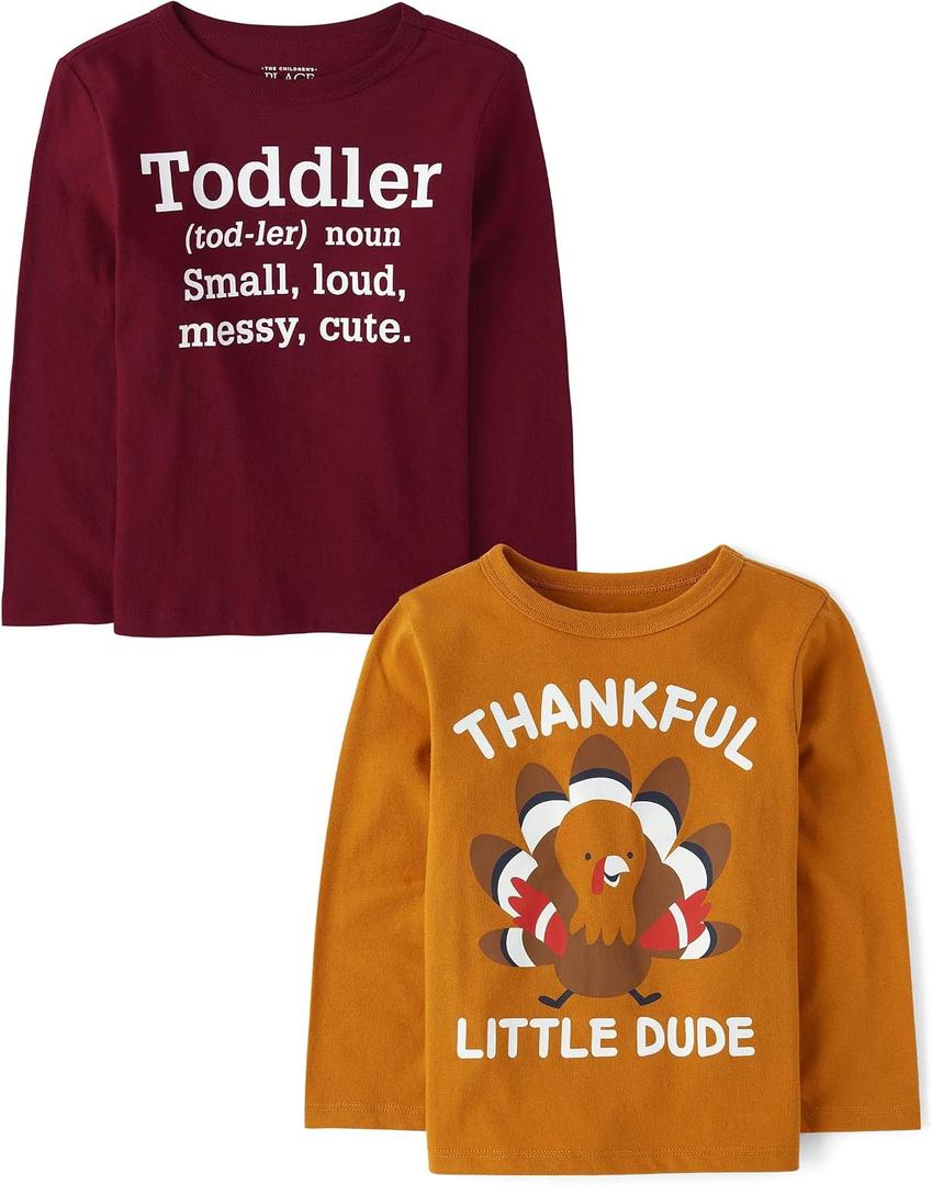 The Children's Place Baby and Toddler All Holidays,Birthdays Long Sleeve Graphic T-Shirts,2 Pack 3T